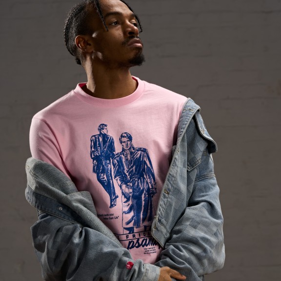 man in pink shirt